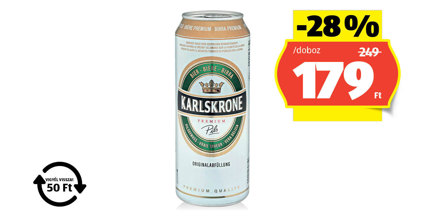 KARLSKRONE Prémium Pils, 0,5 l/doboz