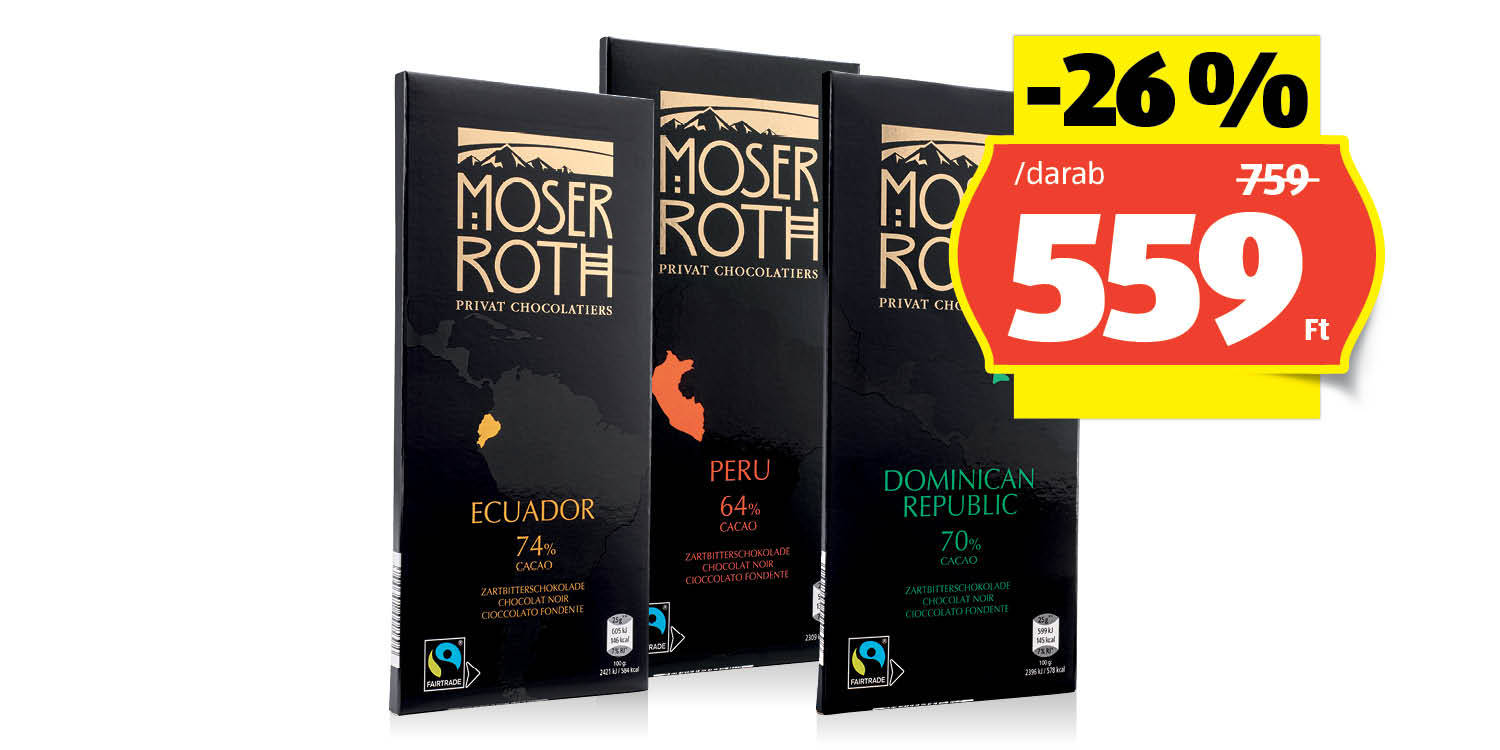 MOSER ROTH Fairtrade csokoládé, 100 g/darab