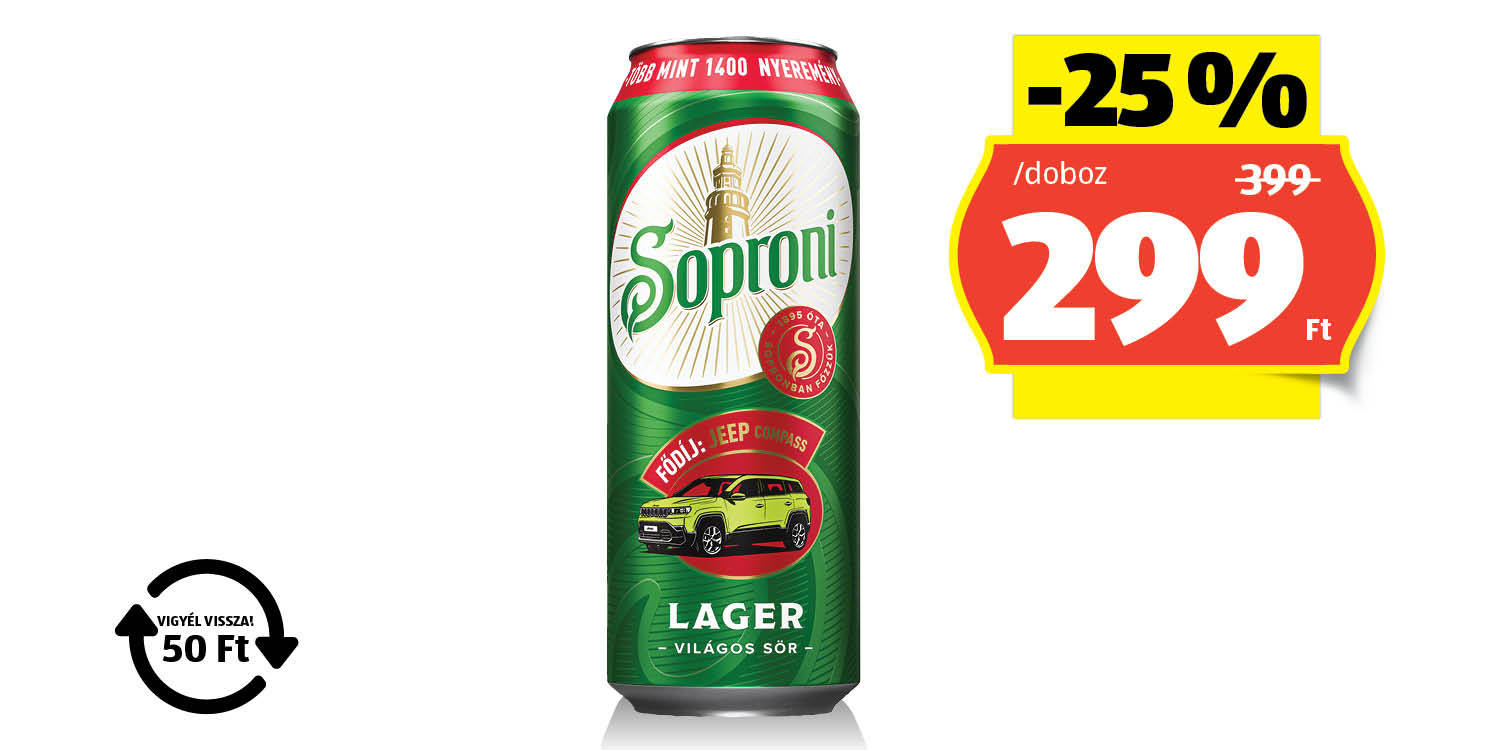 SOPRONI Világos sör, 0,5 l/doboz