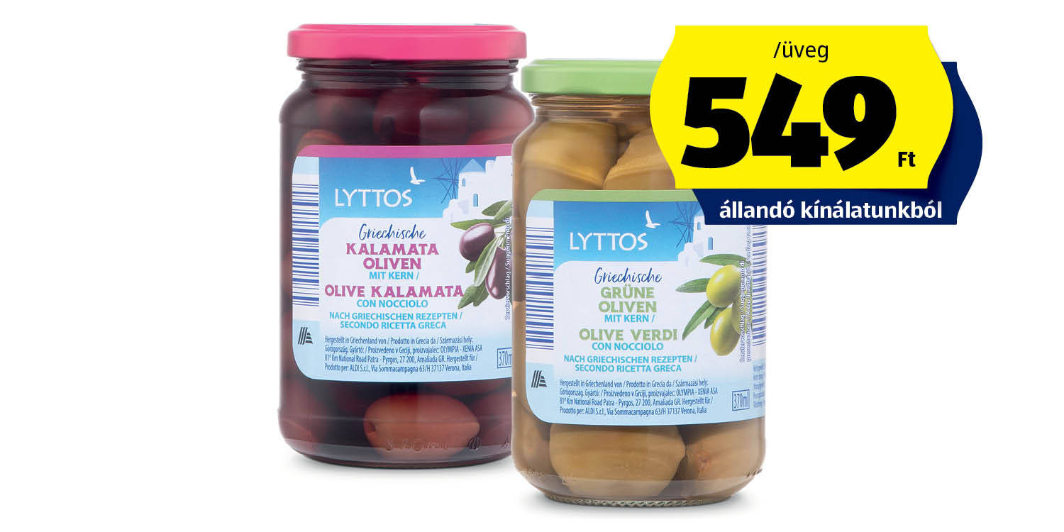 LYTTOS Görög olívabogyó, 350 g (200 g)/üveg