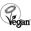 Vegan certification symbol with sunflower illustration