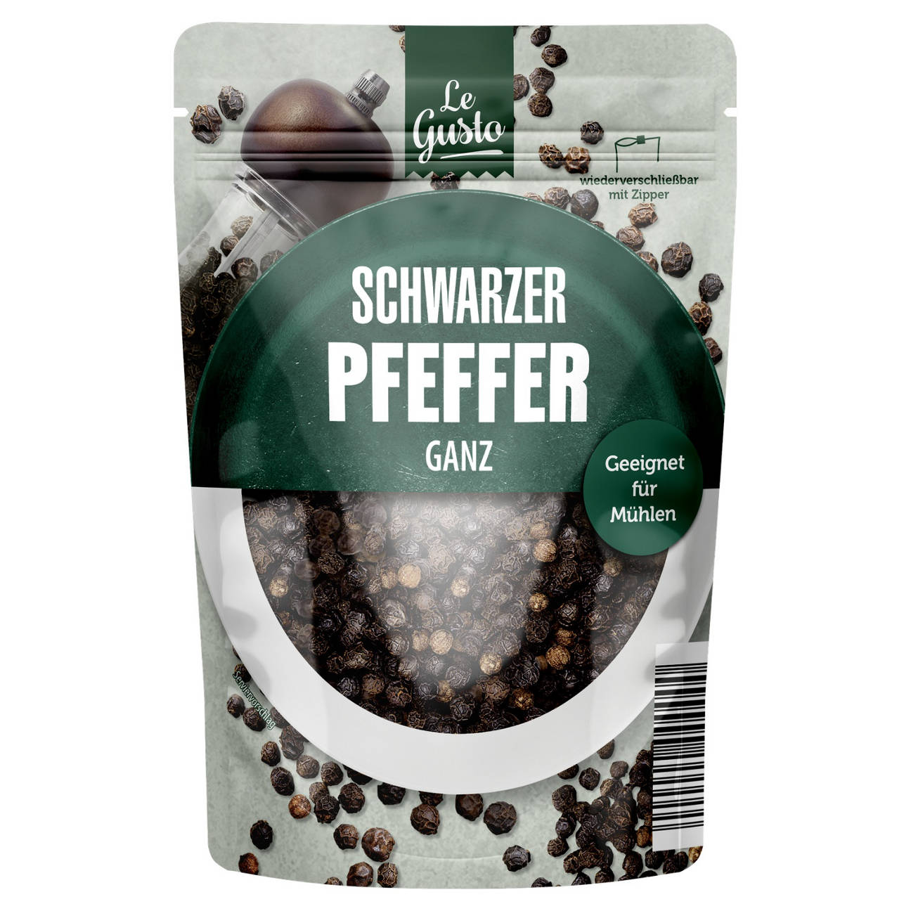 Gewürze im Nachfüllbeutel 130 g, Schwarzer Pfeffer, ganz
