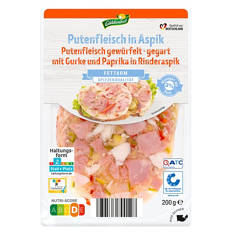 Aspik-Aufschitt 200 g, Putenfleisch mit Paprika und Gurke