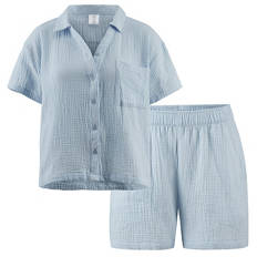 Damen Musselin Pyjama, Blau, S 36/38