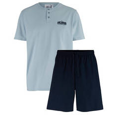 Herren Shorty-Pyjama, Hellblau/Marineblau, M