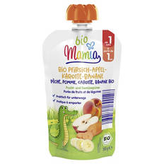 Bio-Quetschbeutel 100 g, Apfel-Pfirsich-Karotte-Banane