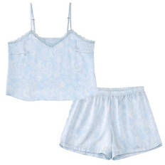 Damen Shorty-Pyjama in Satin-Optik, Blau, S 36/38