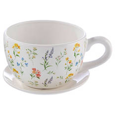 Pflanzgefäß Teetasse/Gießkanne, Teetasse, Blume, Weiß
