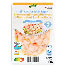 Aspik-Aufschnitt 200 g, Hähnchenbrustf. mit Paprika u. Gurke