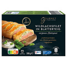 GOURMET FINEST CUISINE Wildlachsfilet in Blätterteig 300 g, Spinat