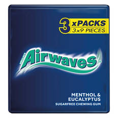 Airwaves Menthol & Eucalyptus Sugarfree Chewing Gum 3 Pack