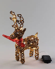 PERFECT CHRISTMAS, SMALL RATTAN REINDEER, RED BOW