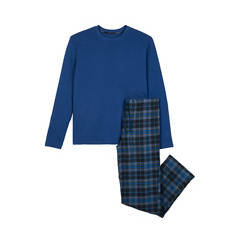 Herren Flanell-Pyjama, Rundhals/blau, M