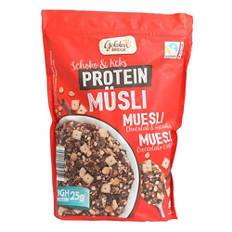 Muesli proteico, cioccolato e biscotto