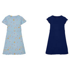 Kinder-Jerseykleid gerippt, 2er-Pack, Blau/Marineblau, 86/92