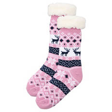 Damen oder Herren Anti Slip Socken, Purple/Deer, 35/38