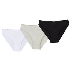 Damen Basic-Slips 3er Pack, Schwarz-Weiß-Grau, S
