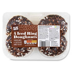 Iced Ring Doughnuts Topped with a Chocolate Sweet Glaze 4 Pack