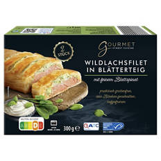 Wildlachsfilet in Blätterteig 300 g, Spinat