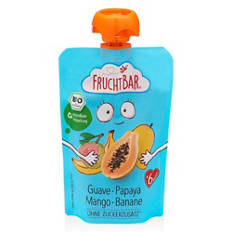 Bio gyümölcspüré, guava-papaya-mangó-banán, 100 g