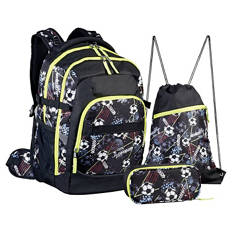 Schultaschen-Set, Schwarz Fußball