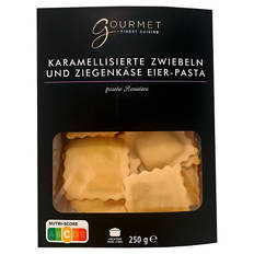 Pasta 250 g, Ravioloni, Karamellisierte Zwiebeln und Ziegenkäse