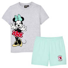 Kinder Shorty-Pyjama, Minnie Maus, Grau/Türkis, 122/128