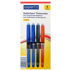 Radierbarer Tintenroller,, 4 Stifte, blau/schwarz/rot