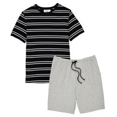 Herren Shorty-Pyjama, Streifen/Grau, M