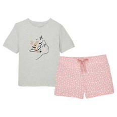 Damen Metallic Pyjama, Grau/Koralle, S 36/38