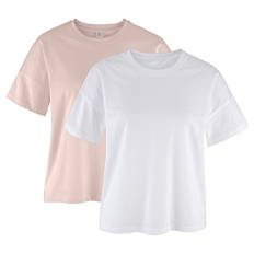 Damen Kurzarm-T-Shirt 2er-Pack, Weiß/Rosa, XS 32/34