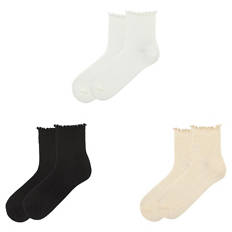 Damen Socken 3er-Pack, Rüschen Schwarz/Weiß/Creme, 35/38