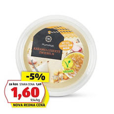 Humus s sadjem in zelenjavo, karamelizirana čebula