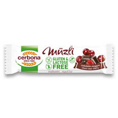 Gluténmentes müzliszelet, csokoládés-meggyes, 35 g