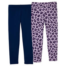 Kleinkinder-Leggings 2er-Pack, Blau und Leoparden-Print, 92