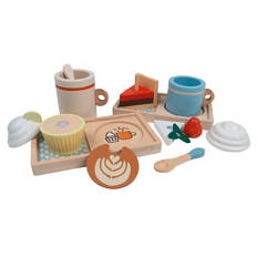 Holz-Gebäck-Set, Kaffee und Kuchen
