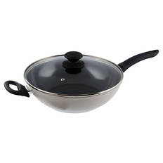 Keramikpfanne oder -topf, 28 cm, Wok, Grau
