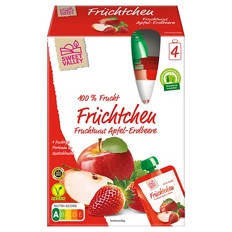 Früchtchen im Quetschbeutel 400 g, Apfel-Erdbeere