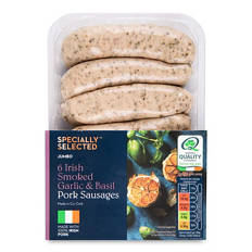 Irish Smoked Garlic & Basil Pork Sausages 6 Pack