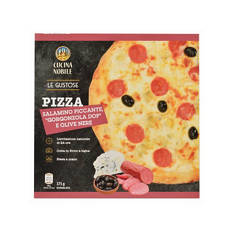 Pizza salamino piccante, gorgonzola DOP e olive