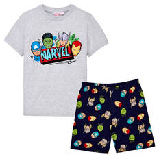 Kinder Shorty-Pyjama, Marvel, Grau/Dunkelblau, 122/128