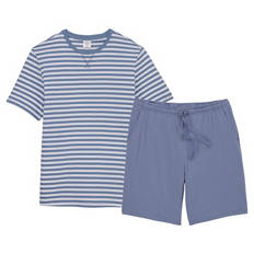 Herren Kurzer Pyjama, Hellblau/Streifen, M