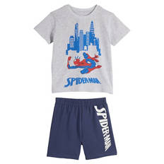 Kinder Shorty-Pyjama, Spiderman, Grau meliert/Blau, 98/104