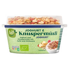 Bio Joghurt & Knuspermüsli 150 g, Apfel und Himbeere