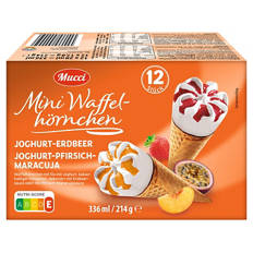 Mini-Waffelhörnchen 336 ml, Joghurt-Erdbeere & Pfirsich-Mar.