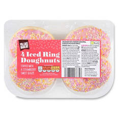 Iced Ring Doughnuts Topped with a Strawberry Sweet Glaze 4 Pack