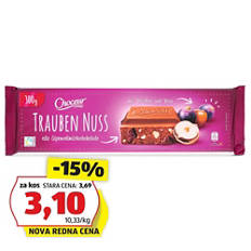 Čokolada z rozinami in lešniki