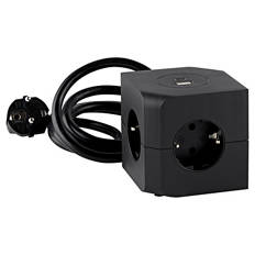 Steckdosenwürfel mit USB, Schwarz