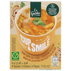 Zuppe in tazza istantanee, zuppa chiara con frittelle