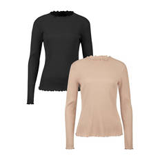 Langarmshirt, Schwarz/Braun, S 36/38